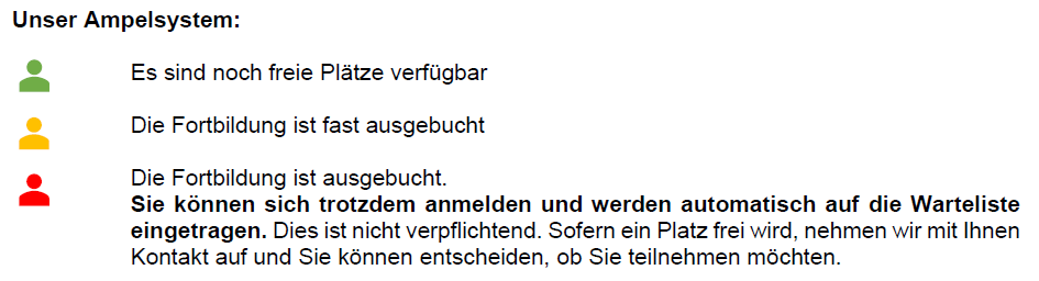 Ampelsystem zur Anzeige freier Plätze in Fortbildungen