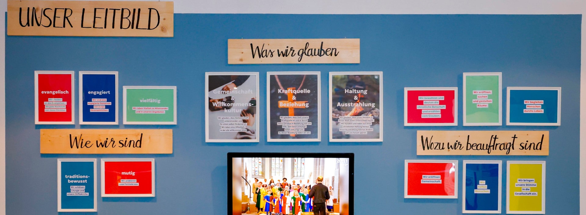 Bilderwand zum Leitbildprozess im Gemeindehaus der evangelischen Kirchengemeinde Oberkaufungen (Foto: privat) Bilderwand zum Leitbildprozess im Gemeindehaus der evangelischen Kirchengemeinde Oberkaufungen (Foto: privat)