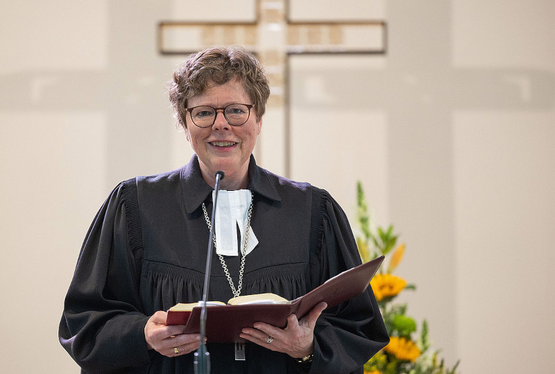 Foto der Bischöfin Dr. Beate Hofmann beim Eröffnungsgottesdienst der Frühjahrssynode am 23. April 2026. Foto: medio.tv/Schauderna