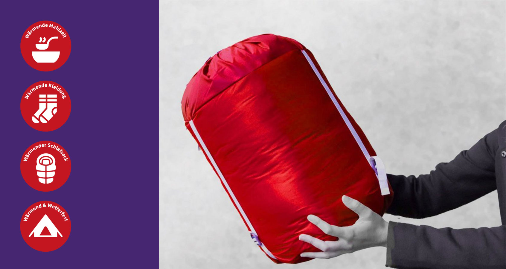 Das Foto zeigt einen roten Schlafsack der Aktion #wärmespenden.