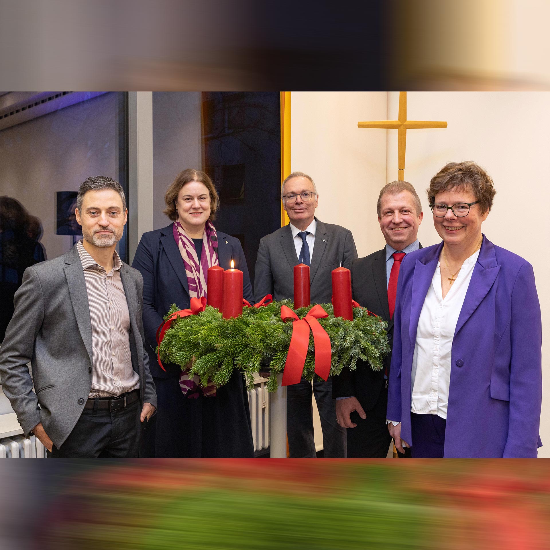 v.l.: Gastredner Prof. Dr. Meron Mendel, Vizepräsidentin Dr. Katharina Apel, Prälat Burkhard zur Nieden, Präses Dr. Michael Schneider und Bischöfin Dr. Beate Hofmann