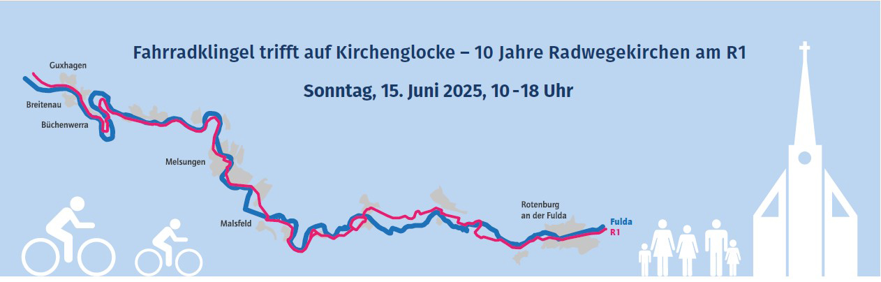 Karte des Abschnitts am Fulda-Radweg R1, an dem alle Kirchen liegen bzw. ausgeschildert sind. Karte des Abschnitts am Fulda-Radweg R1, an dem alle Kirchen liegen bzw. ausgeschildert sind.