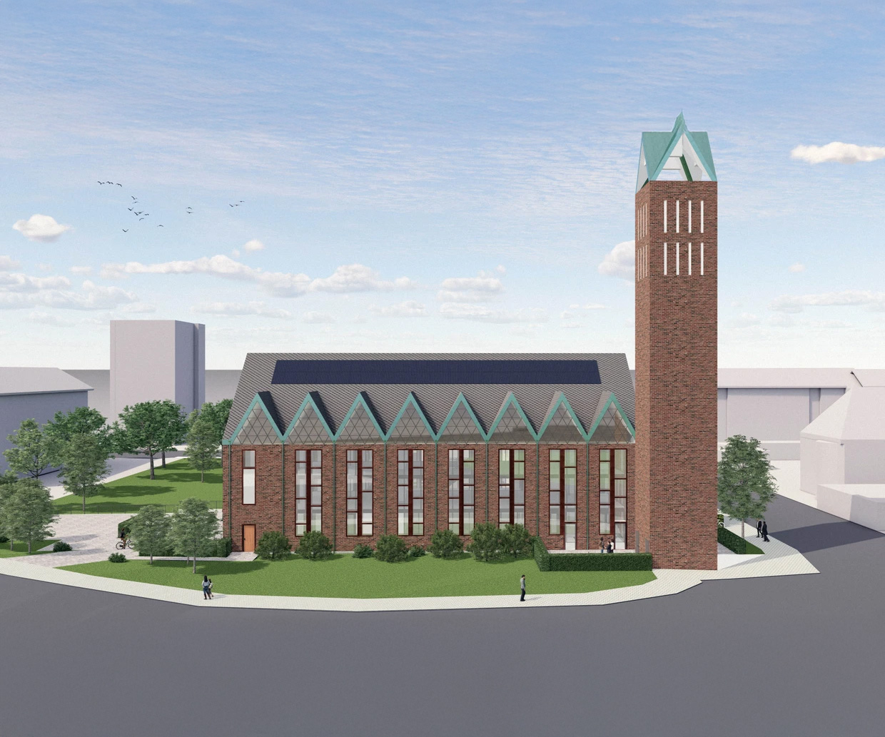 Mehr Licht: Die Fassade der Christuskirche in Hanau soll mit Fenstern durchbrochen werden. Unser Foto zeigt eine Visualisierung der zukünftigen Außenansicht.